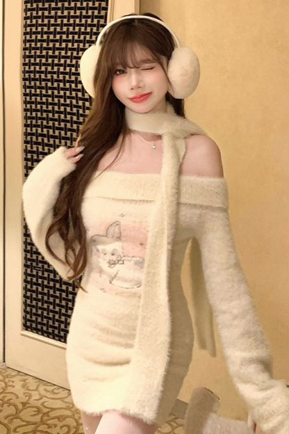 Gurley Rabbit Print One Shoulder Soft Knit One Piece