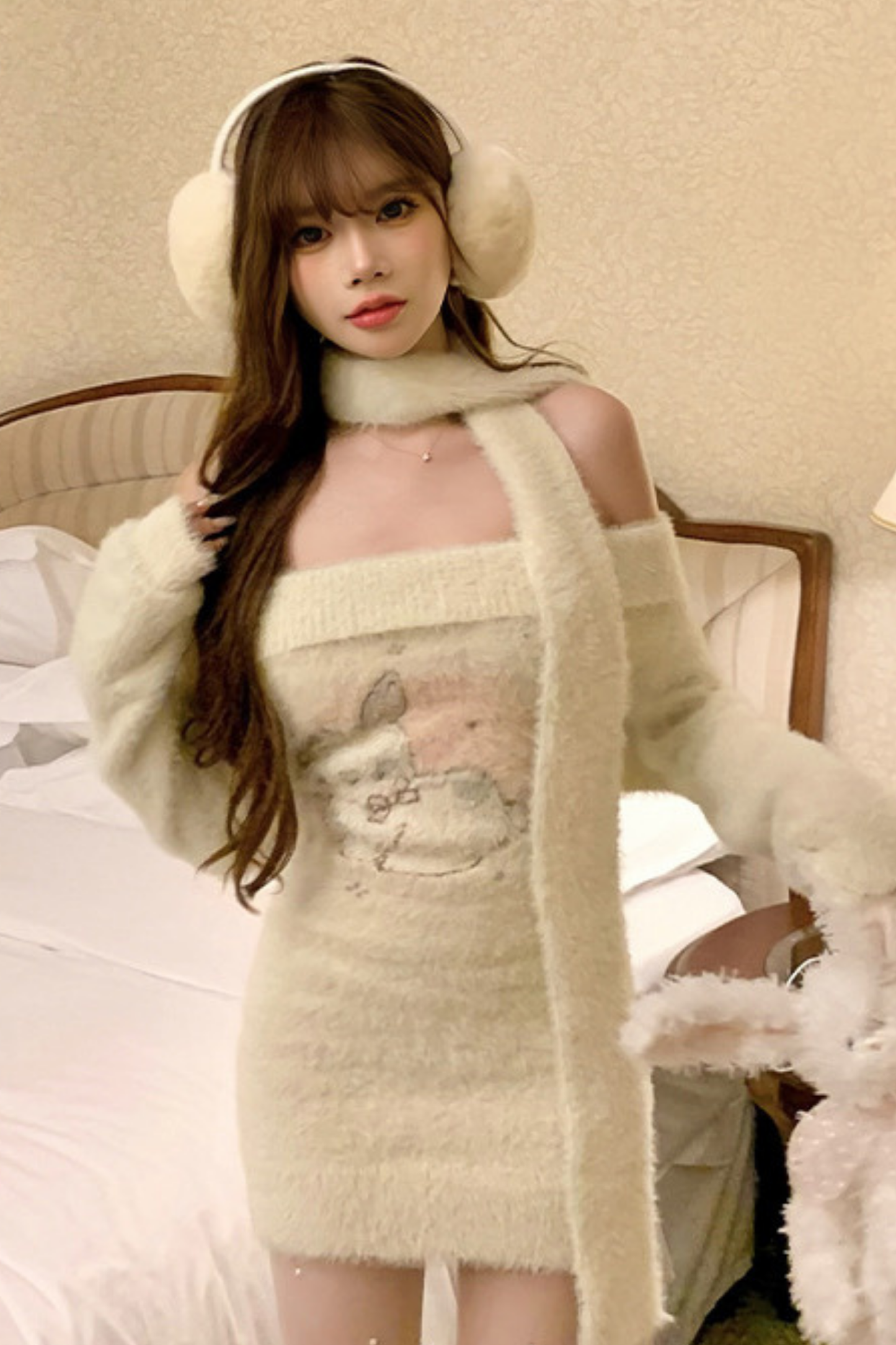 Gurley Rabbit Print One Shoulder Soft Knit One Piece