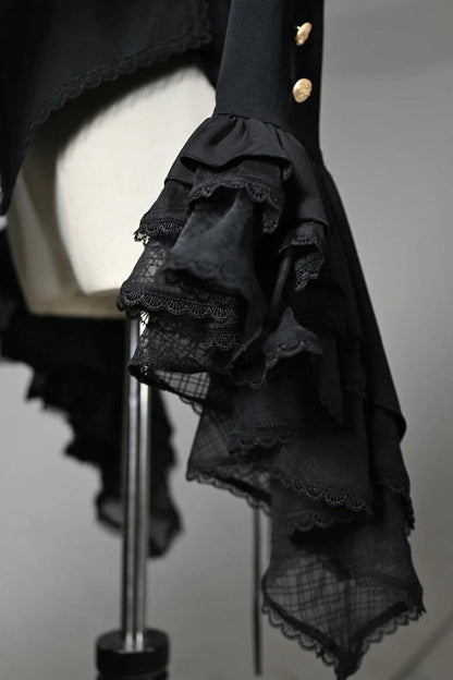 [Pre-order Deadline: July 25] Black/White Gothic Lolita Elegant Ruffle High-Neck Bell-Sleeve Lace Ruffle Shirt