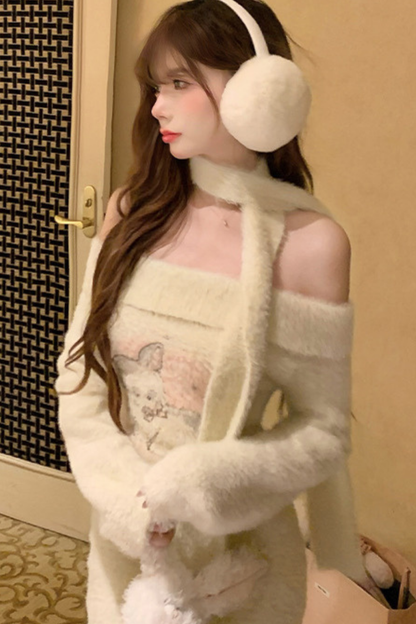 Gurley Rabbit Print One Shoulder Soft Knit One Piece