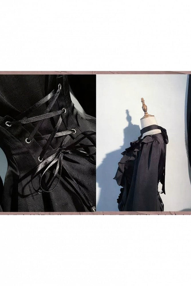 [November 9 Preorder Deadline] Victorian Gothic Lolita Halter-Neck Blouse with Flared Sleeves, an Asymmetrical Frill, and a Train