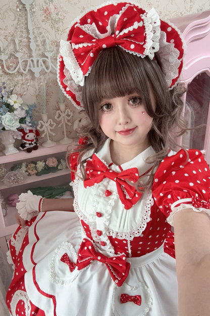 [Vorbestellung] Retro-Puppenartiges Lolita-Kleid + Haarband + Clip + Haube + Hut