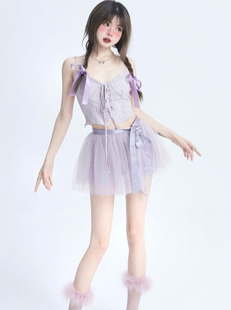 Camisole fine en dentelle + jupe tutu en dentelle