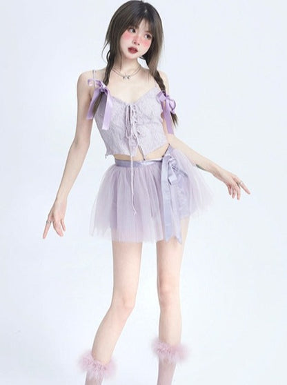 Camisole fine en dentelle + jupe tutu en dentelle