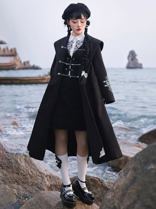 大衣马甲 深色哥特式羊毛披肩外套 帅气的洛丽塔设计