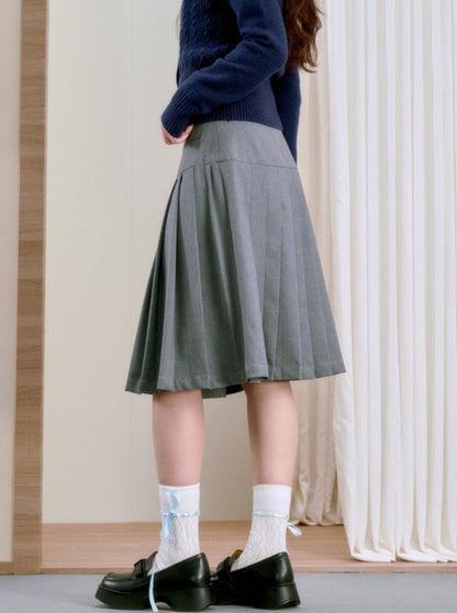 Double Waistband Medium Pleated Skirt