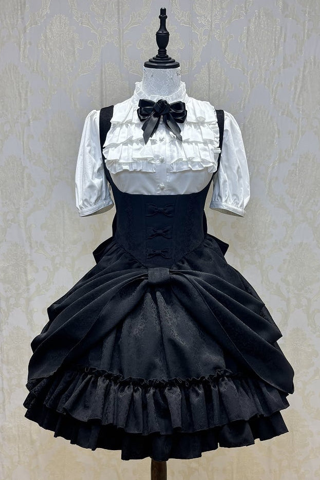 【4月18日予約締切】ダークゴシックロリータスタンドカラーパフスリーブラッフルシャツ（ロングスリーブ付き）