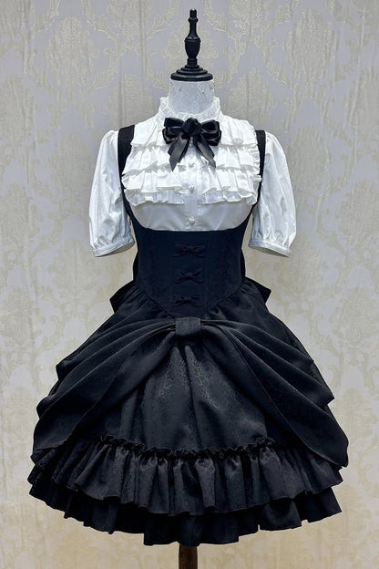 【4月18日予約締切】ダークゴシックロリータスタンドカラーパフスリーブラッフルシャツ（ロングスリーブ付き）