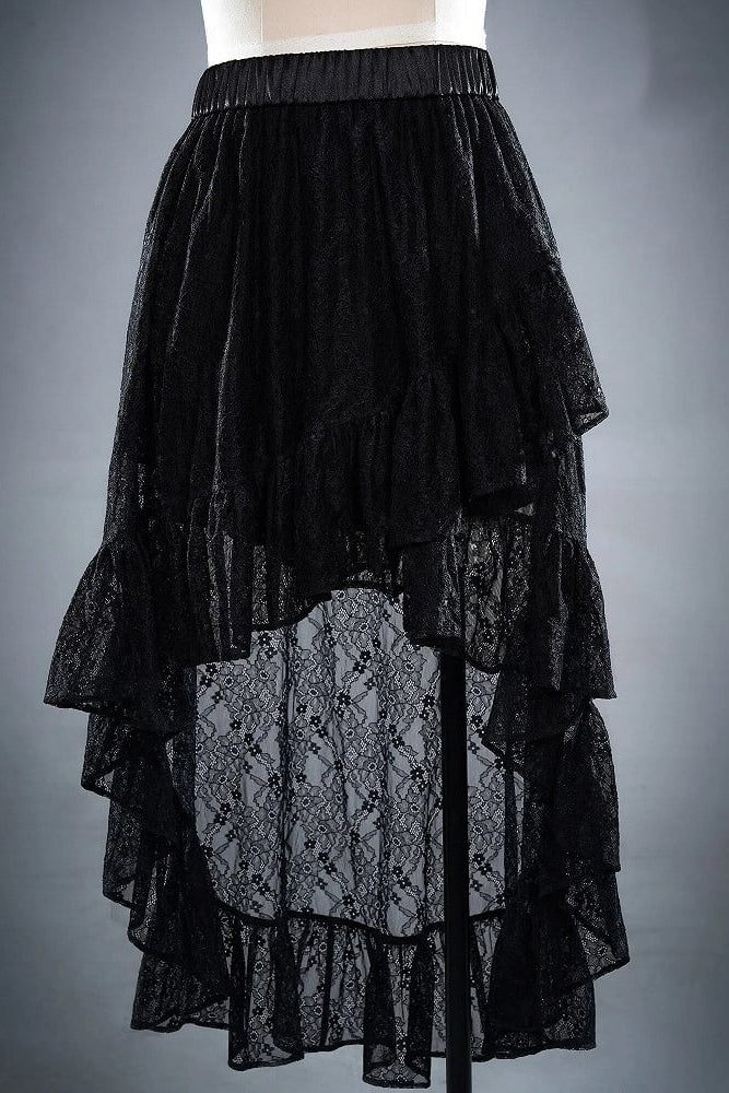 [Date limite de réservation : 8 juillet] Hauts en dentelle florale transparente gothique victorienne blanc/noir + jupe asymétrique en dentelle superposée (avec short intérieur)