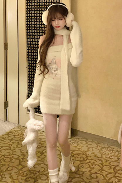 Gurley Rabbit Print One Shoulder Soft Knit One Piece