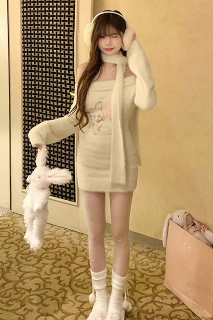 Gurley Rabbit Print One Shoulder Soft Knit One Piece