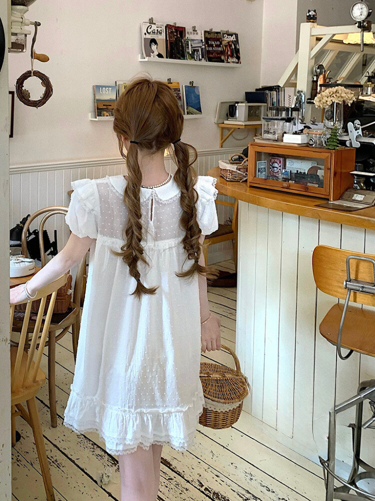 French Antique Doll Pure White Dress