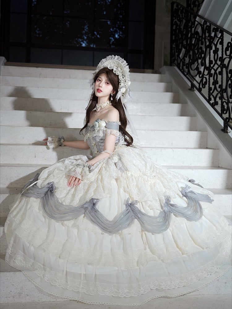 [Pre-order Deadline: June 14] Mist Blue Moonlight Elegant Wedding Lolita Corset Pull-Up Dress