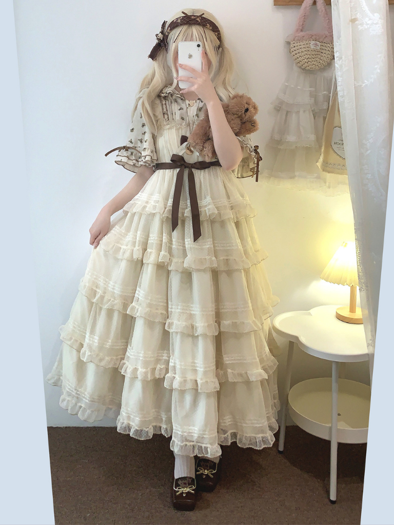 Lace Layered Cake High Waist Dress