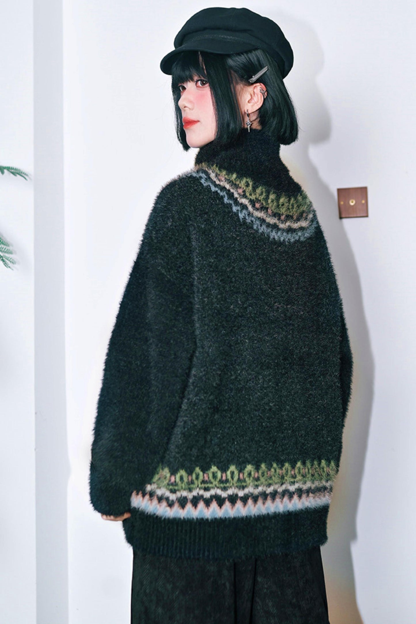 Faux Fur Jacquard Sweater