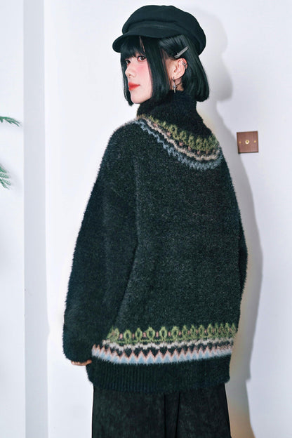 Faux Fur Jacquard Sweater