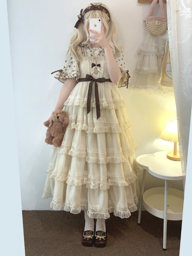 Lace Layered Cake High Waist Dress