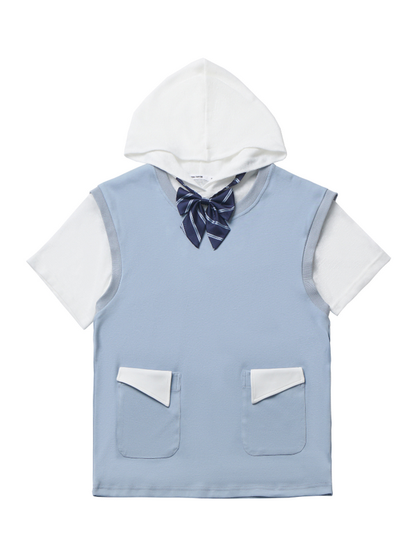 カレッジショートベストシャツ+ベストパーカー+キュロット