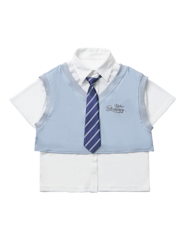 College short vest shirt + vest hoodie + culottes