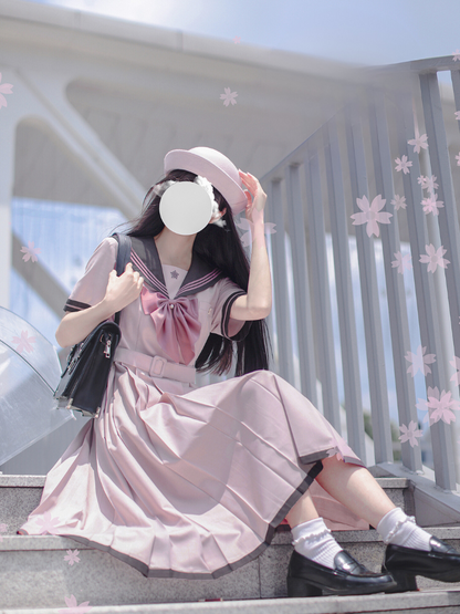 Gray Pink Elegant School Sailor Dress