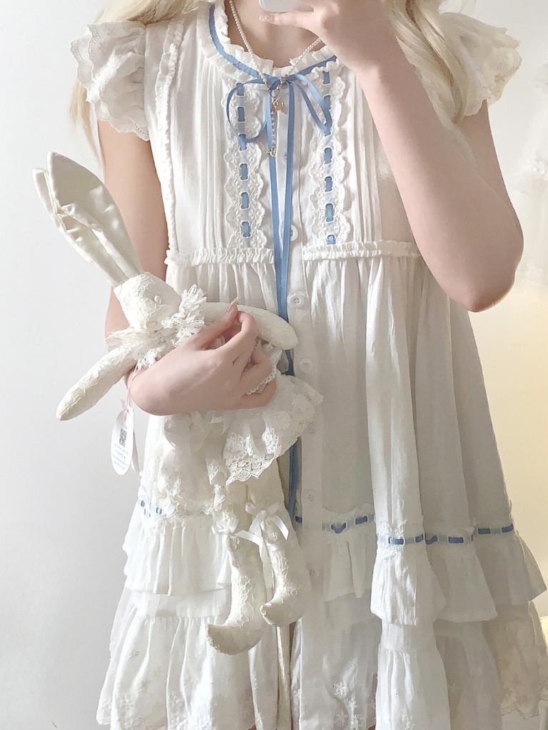 Flower Name Summer Cotton Girly Lace Little Flying Sleeve Dress