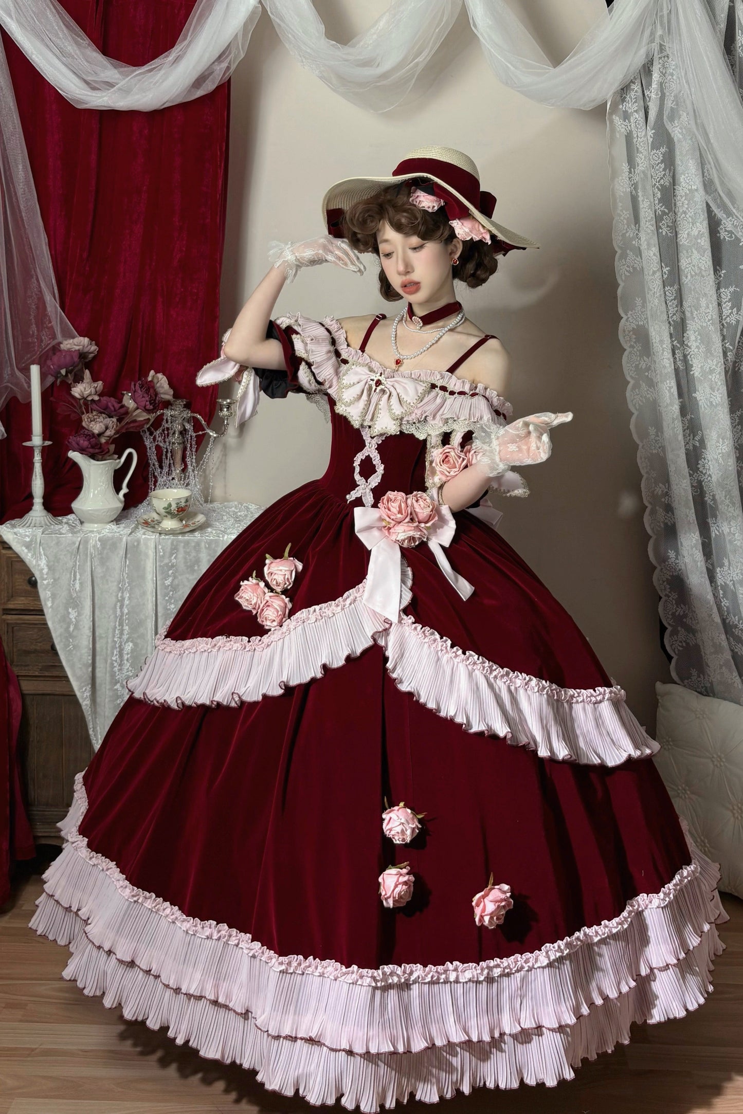 [Reservations] Rose Elegant Retro Classical Jewel Ribbon Dress