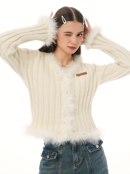 American Retro Fur Knit Cardigan