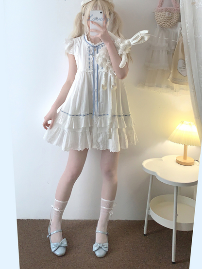 Flower Name Summer Cotton Girly Lace Little Flying Sleeve Dress