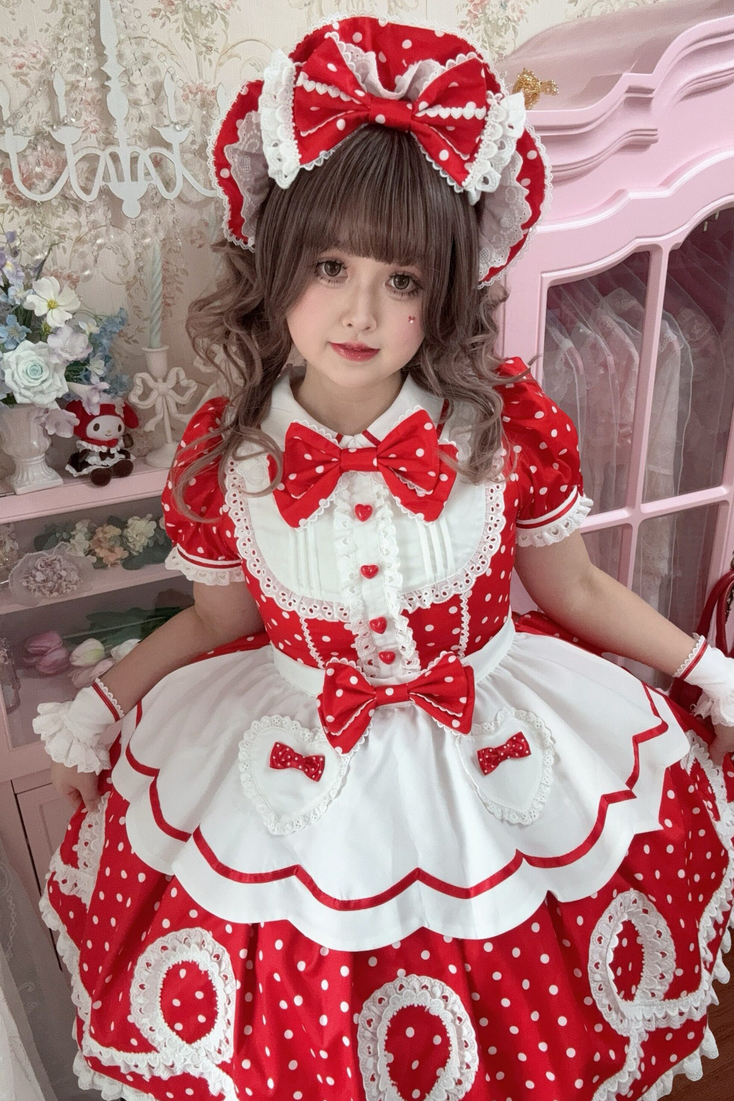 [Vorbestellung] Retro-Puppenartiges Lolita-Kleid + Haarband + Clip + Haube + Hut