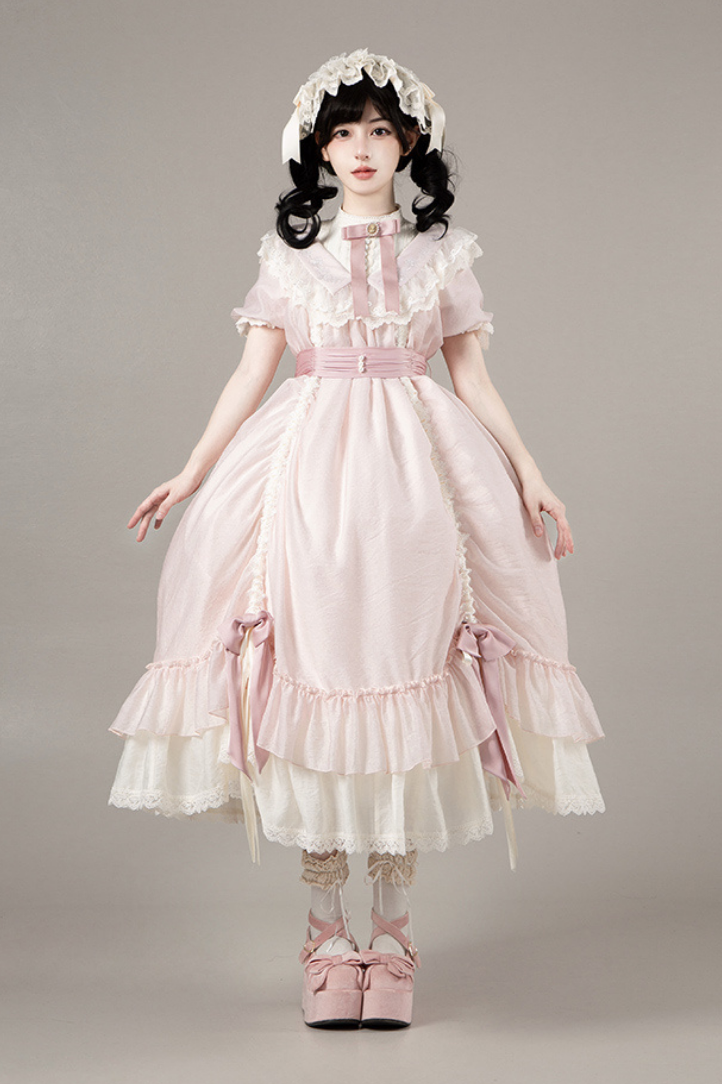 【予約商品】ローズフリルロリータドレス+ドレス＋ベルト＋ブローチ＋リボン＋ヘッドバンド＋スリーブ