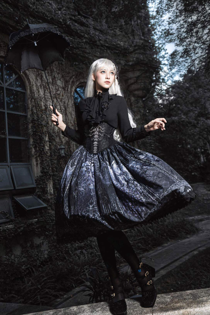 エレガントゴシックロリータジャンパースカート+ジャケット+スカート+シャツ+コルセット+アクセサリー