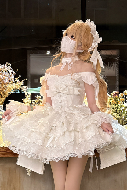 【予約商品】プリンセスバレエケーキロリータドレス+ヘアバンド+ネックレス+スリーブ+テール