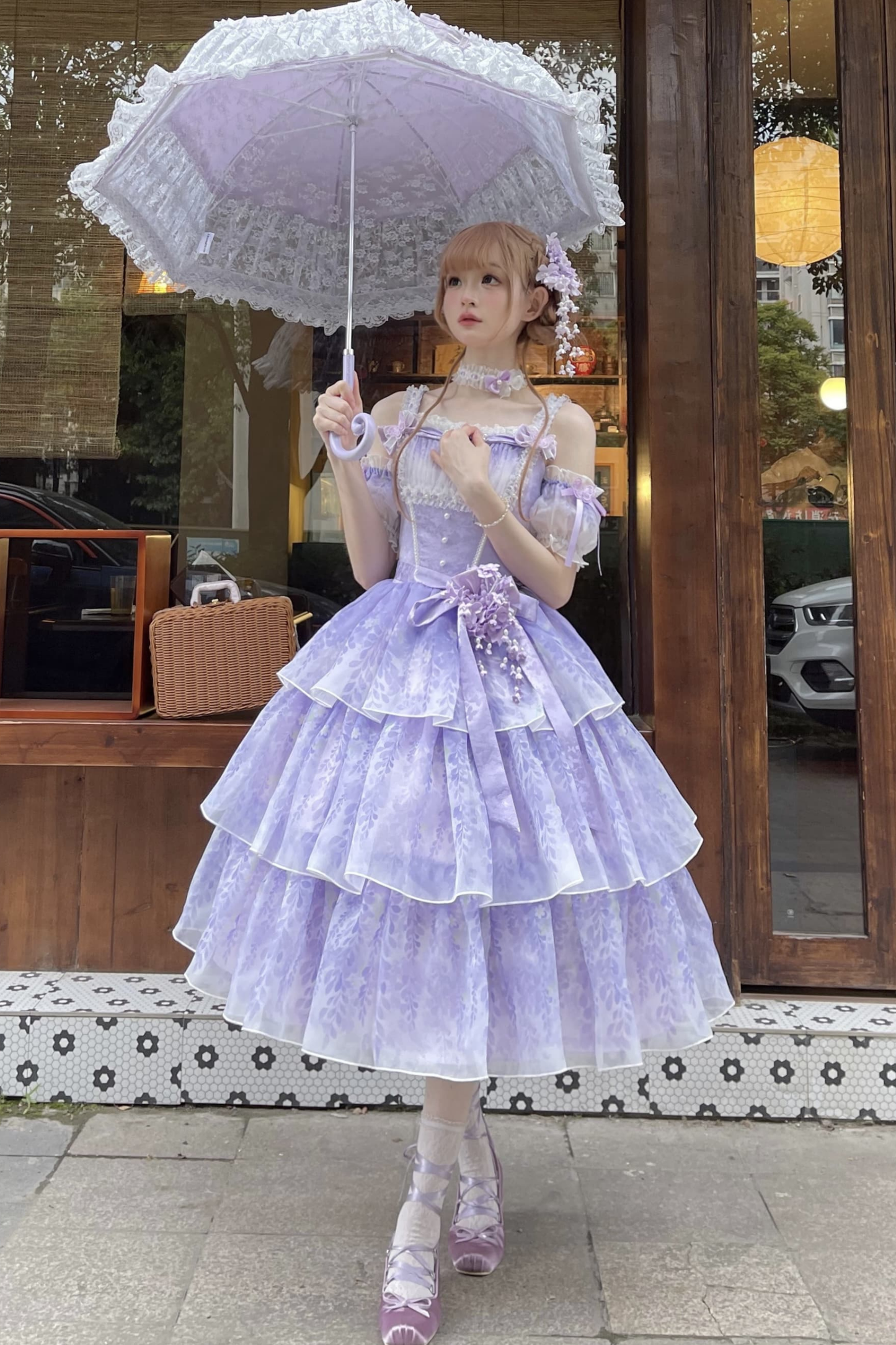 【予約商品】バレエスタイルエレガントドレス+ハット+ヘアバンド+リボンテール