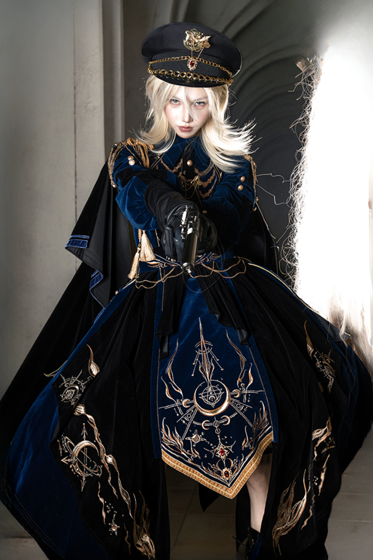 [Deadline for pre-order on November 16th] Holy army blue black embroidered military cape dress complete set + dress set