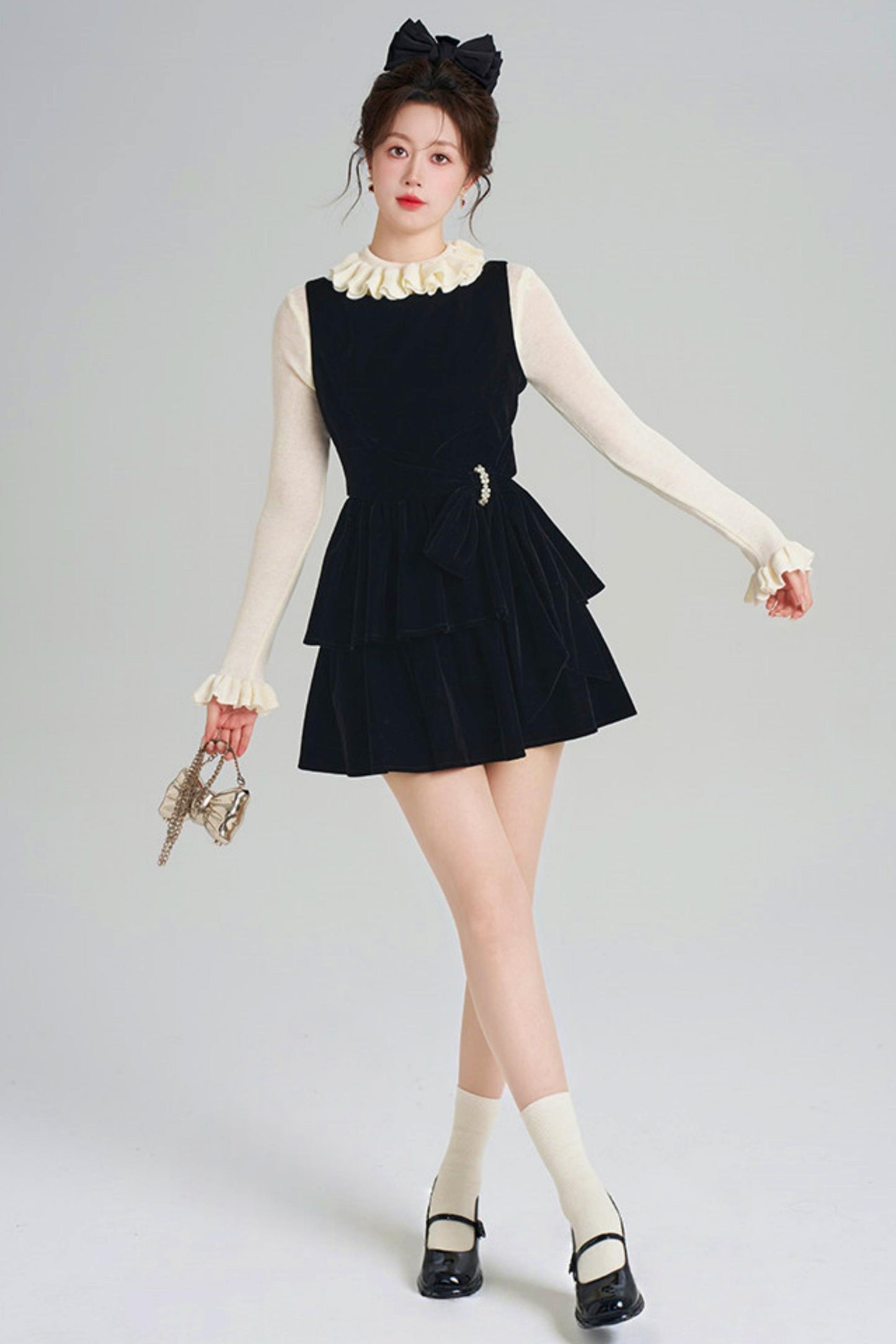 Black Velvet Tiered Dress + Top
