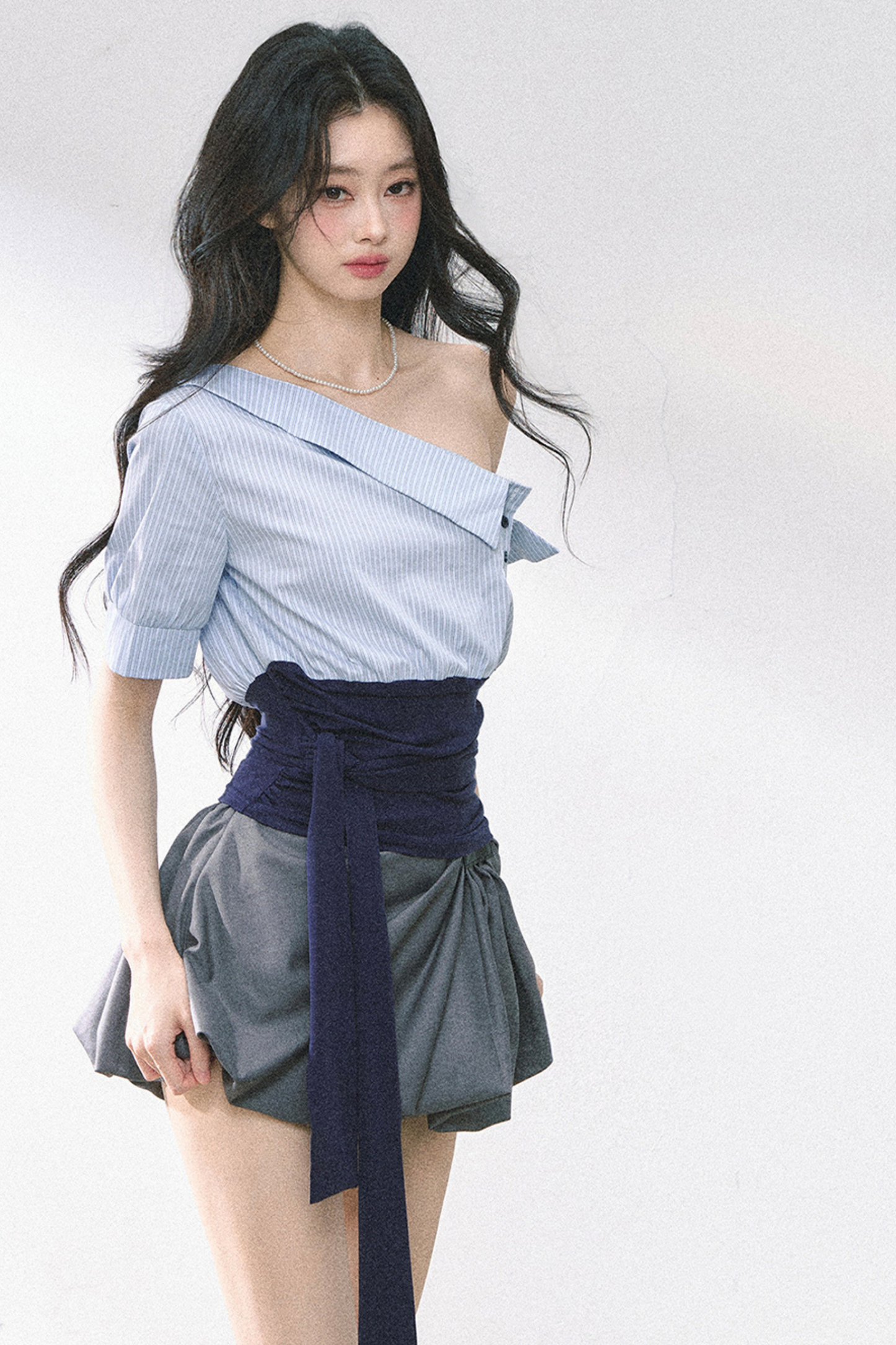 ウエストバンド付きワンショルダーシャツ