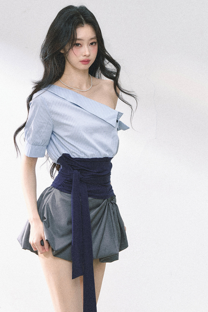 ウエストバンド付きワンショルダーシャツ