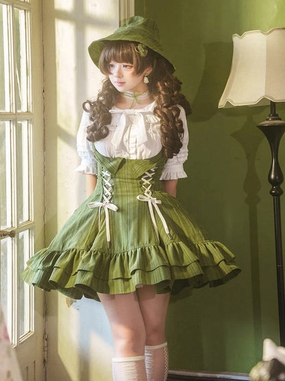 【12月29日予約締切】ゴシックロリータダークカラーストライプバッククロスフリルサスドレス