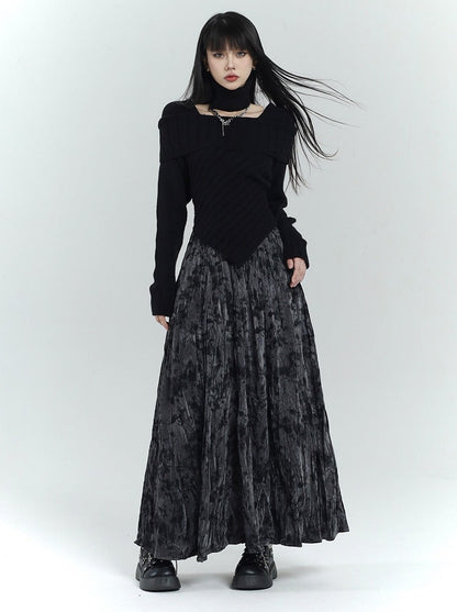 Ghost Girl Pleated Textured Velvet Skirt