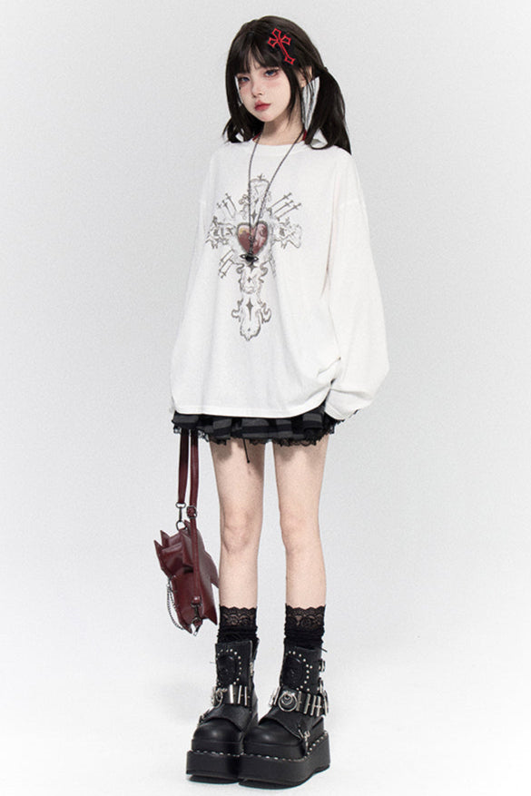 Love Cross Print Tops