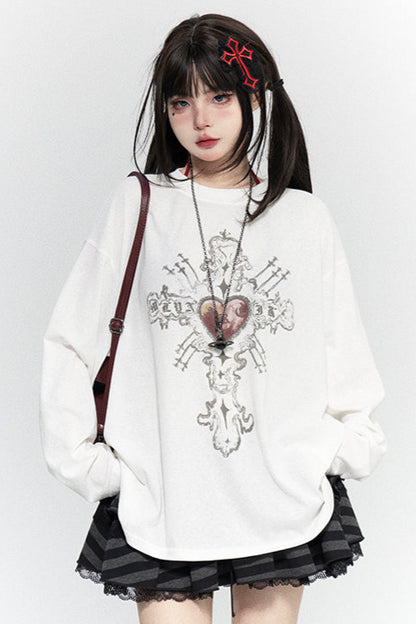 Love Cross Print Tops