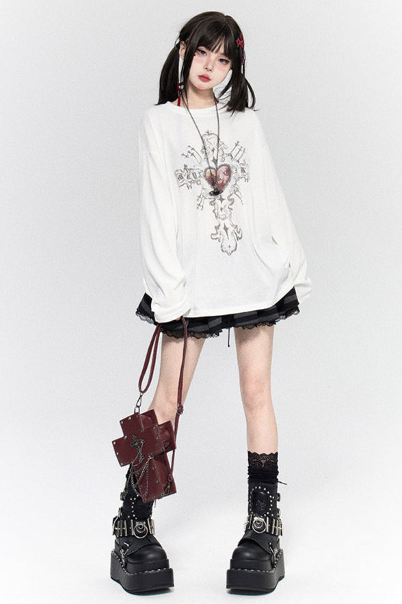 Love Cross Print Tops