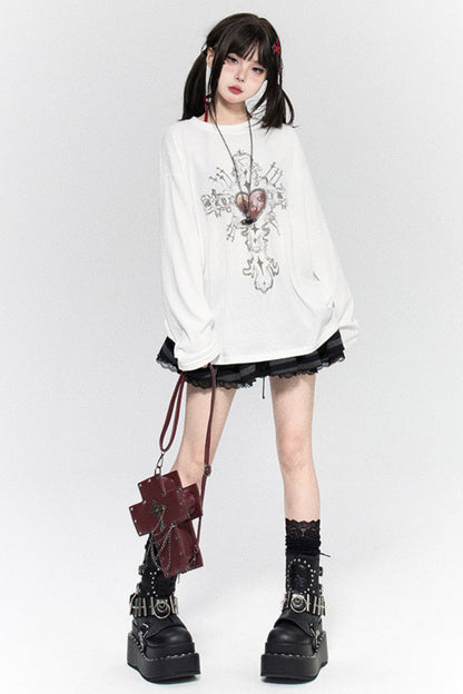 Love Cross Print Tops