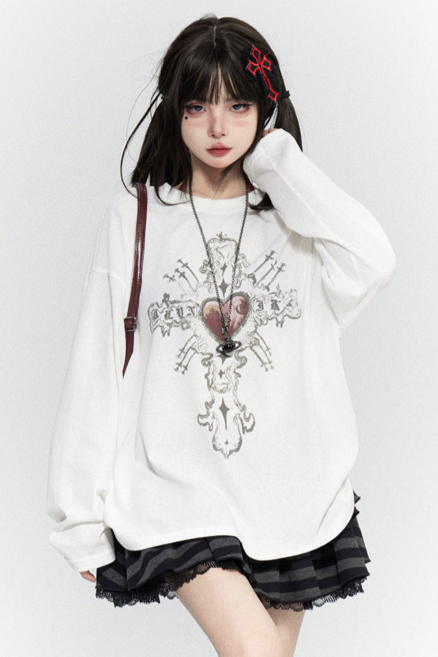 Love Cross Print Tops