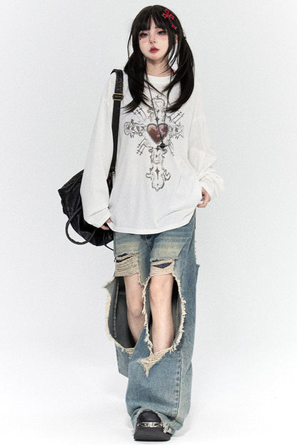 Love Cross Print Tops