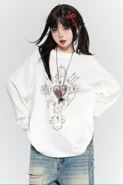 Love Cross Print Tops