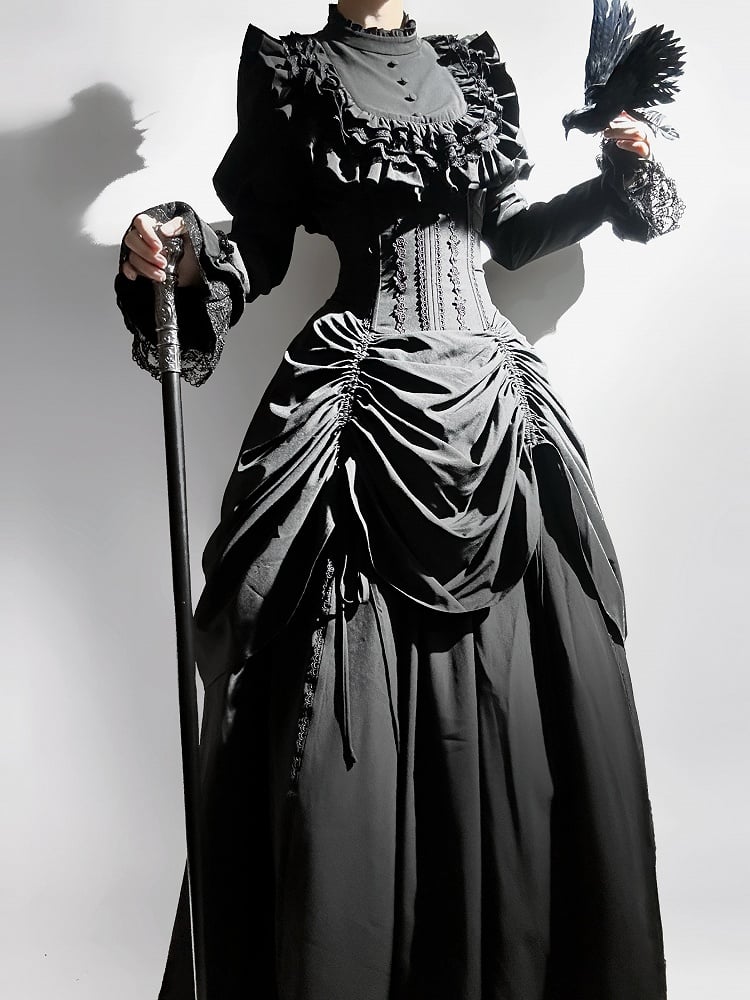 【1月3日予約締切】Return of the Witchesダークゴシックローズラッフルトップス＋プルアップコルセットスカート