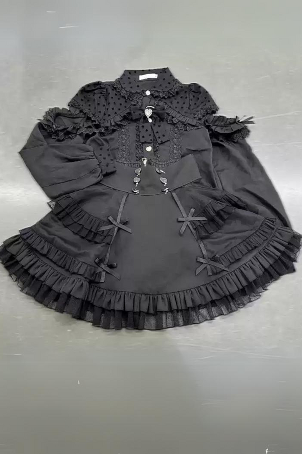 ダークリボンフリルハイウエストスカート