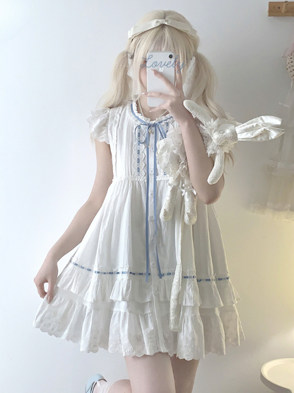 Flower Name Summer Cotton Girly Lace Little Flying Sleeve Dress