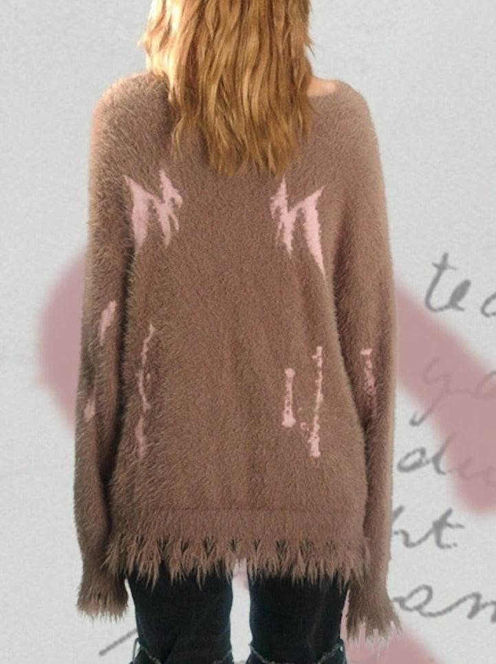 Romantic Punk Graffiti Jacquard Mink Fur Loose Knit